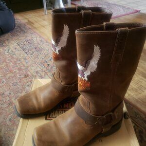 Genuine Harley Davidson  Brown Leather Motorcycle Biker Boots  7.5